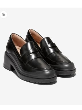 Black Chunky Heel Leather Loafers - Women's Cole Haan Westerly Size 8